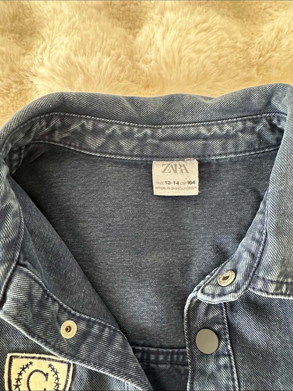 Zara Navy Patchwork Snap-Front Denim Jacket
